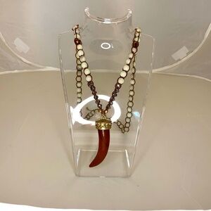 Boho Brown Marbled Tusk Long Necklace
